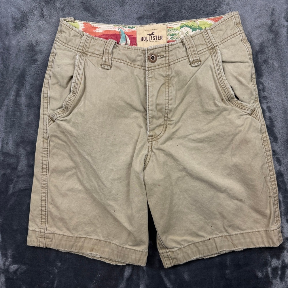 Hollister Chino Shorts Mens Size 30 Khaki Tan Distressed Cotton Casual Classic